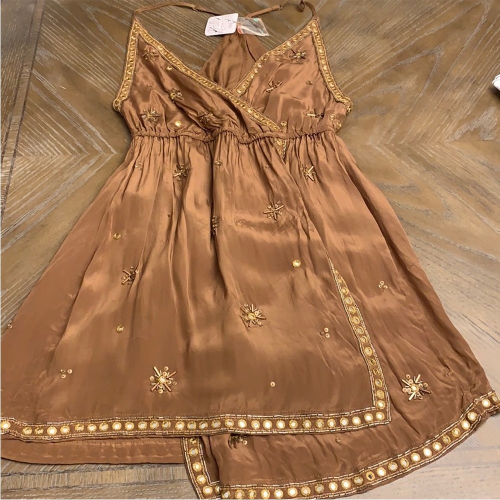 NWT Free People Beaded Spaghetti-Strap Wrap-Style Romper Playsuit